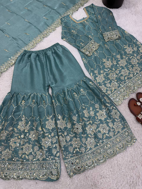 Designer GMY Silk Sharara Set with Dupatta