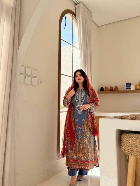 Printed Ethnic Wear Set with Dupatta