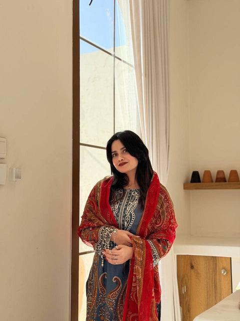 Printed Ethnic Wear Set with Dupatta