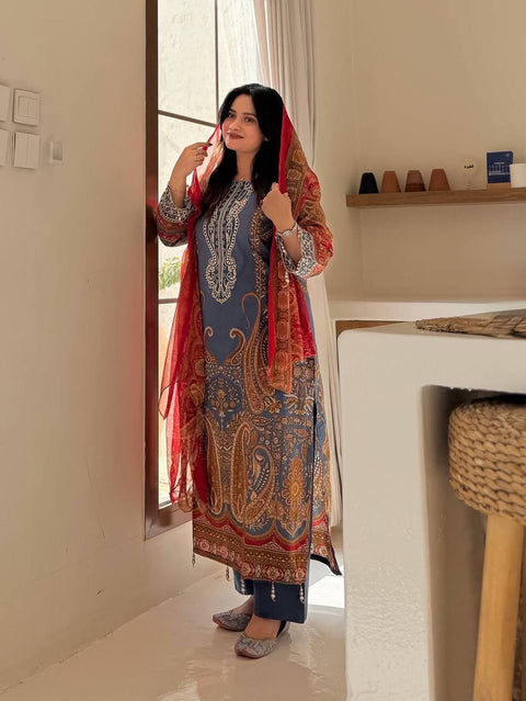 Printed Ethnic Wear Set with Dupatta