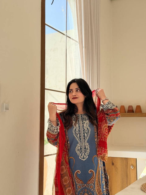 Printed Ethnic Wear Set with Dupatta