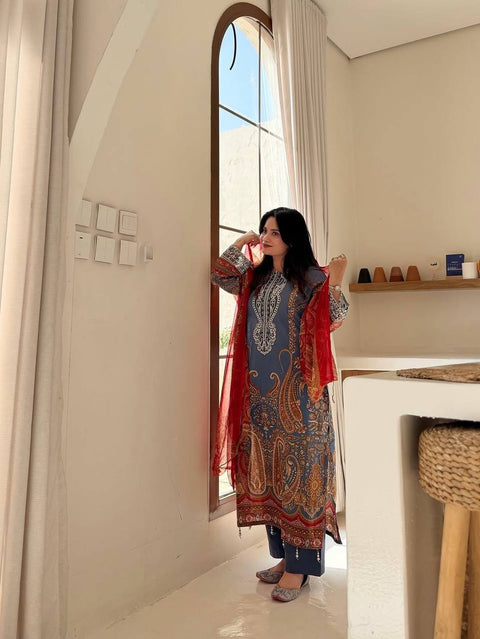 Printed Ethnic Wear Set with Dupatta