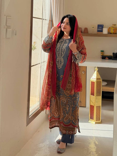 Printed Ethnic Wear Set with Dupatta