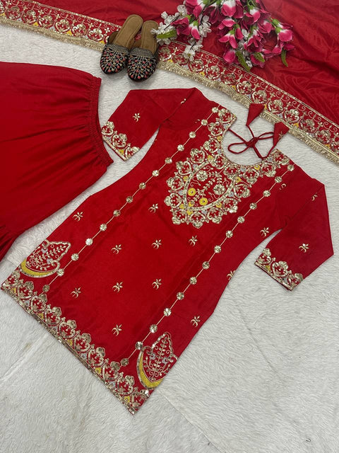 Designer Chinon Silk Sharara Set with Dupatta