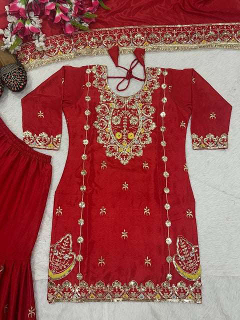 Designer Chinon Silk Sharara Set with Dupatta
