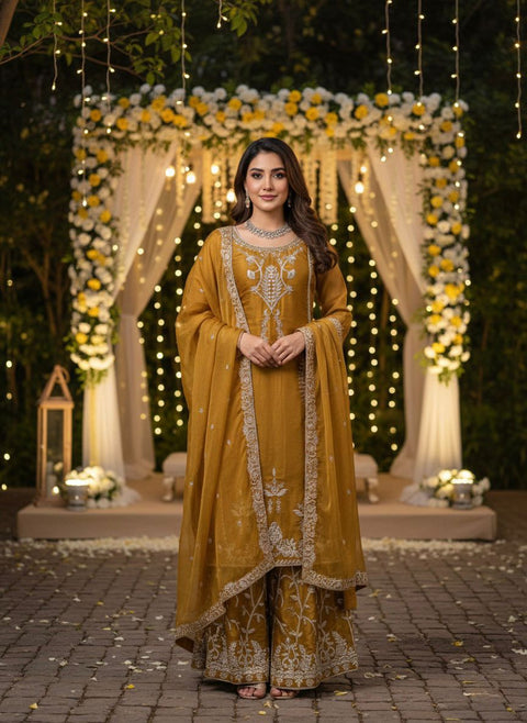 Designer Silk Palazzo Set with Dupatta