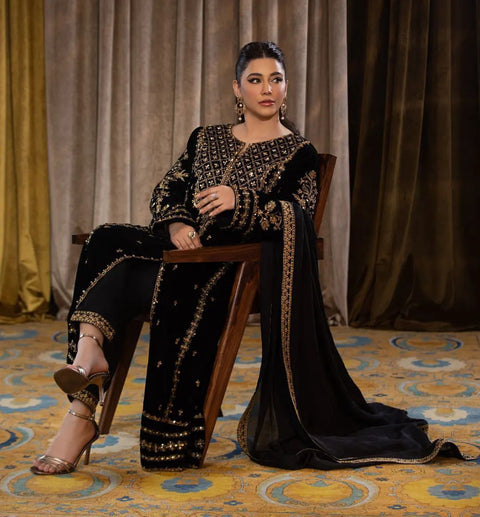 Elegant Velvet Top & Bottom Set for Women