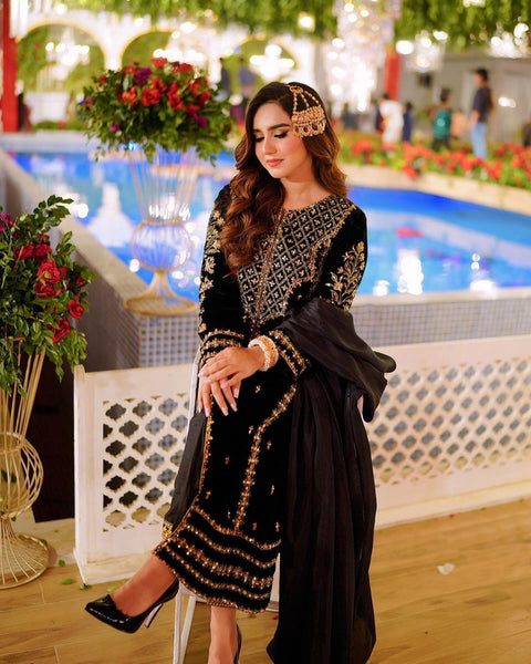 Elegant Velvet Top & Bottom Set for Women