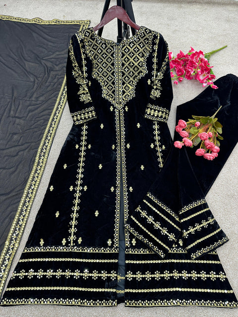 Elegant Velvet Top & Bottom Set for Women