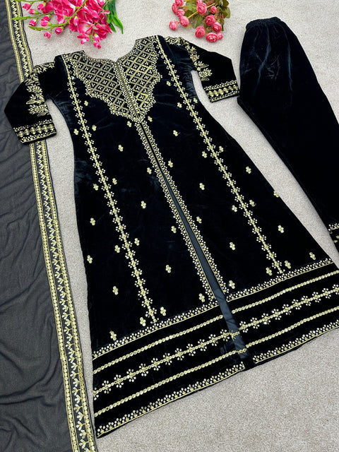 Elegant Velvet Top & Bottom Set for Women