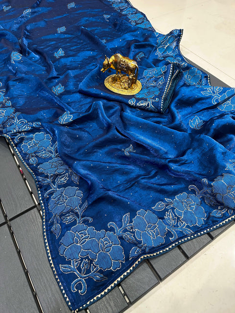Premium Fendi Silk Saree with Floral Rose Print Collection