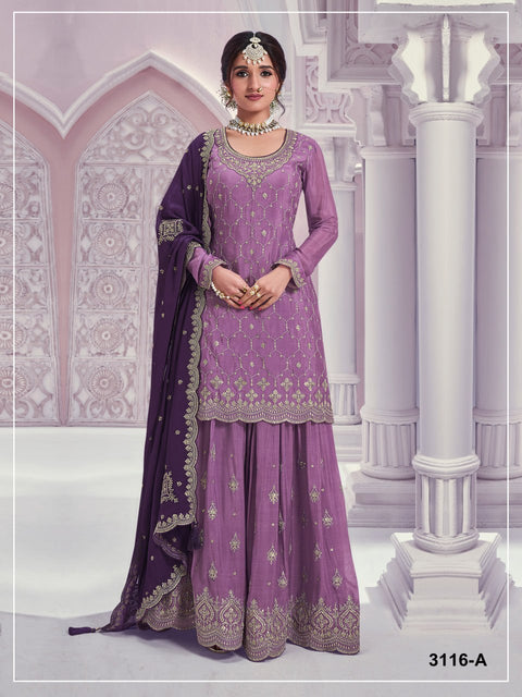 Heavy Chinon Silk Designer Suit Set with Embroidery Work