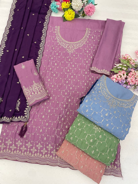 Heavy Chinon Silk Designer Suit Set with Embroidery Work