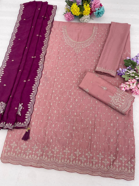 Heavy Chinon Silk Designer Suit Set with Embroidery Work