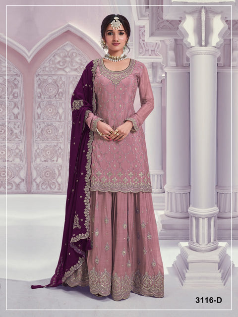 Heavy Chinon Silk Designer Suit Set with Embroidery Work