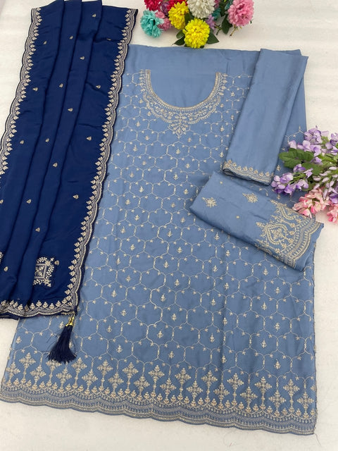Heavy Chinon Silk Designer Suit Set with Embroidery Work