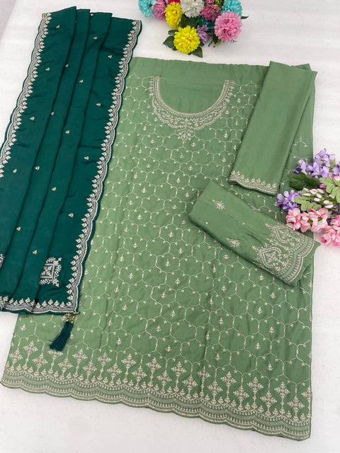 Heavy Chinon Silk Designer Suit Set with Embroidery Work