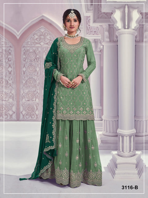 Heavy Chinon Silk Designer Suit Set with Embroidery Work