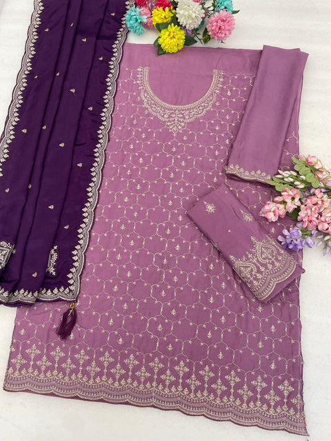 Heavy Chinon Silk Designer Suit Set with Embroidery Work