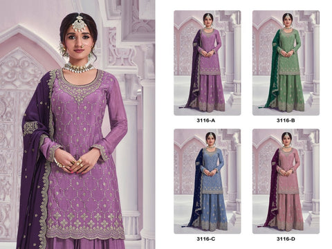 Heavy Chinon Silk Designer Suit Set with Embroidery Work