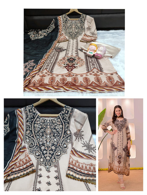 Premium Muslin Suit Set with Elegant Mirror Work