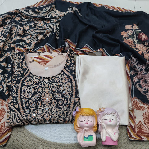 Premium Muslin Suit Set with Elegant Mirror Work