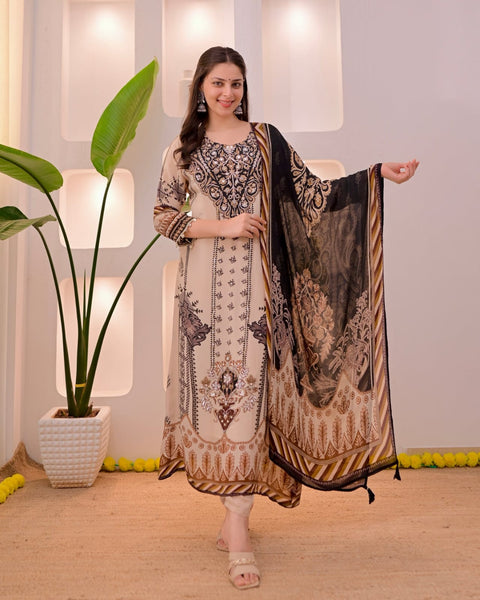 Premium Muslin Suit Set with Elegant Mirror Work
