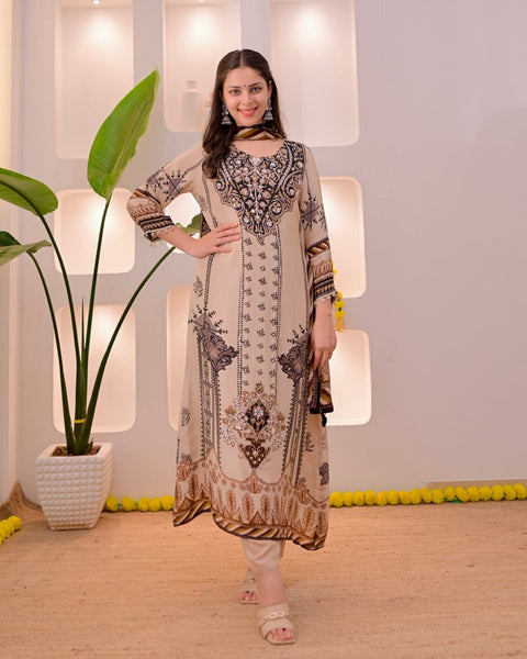 Premium Muslin Suit Set with Elegant Mirror Work