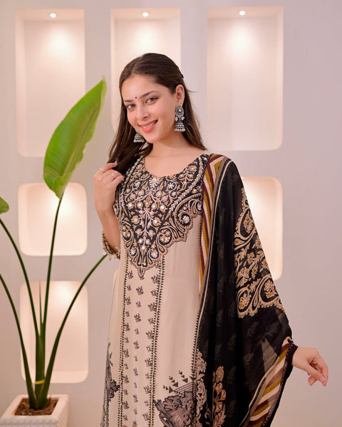 Premium Muslin Suit Set with Elegant Mirror Work