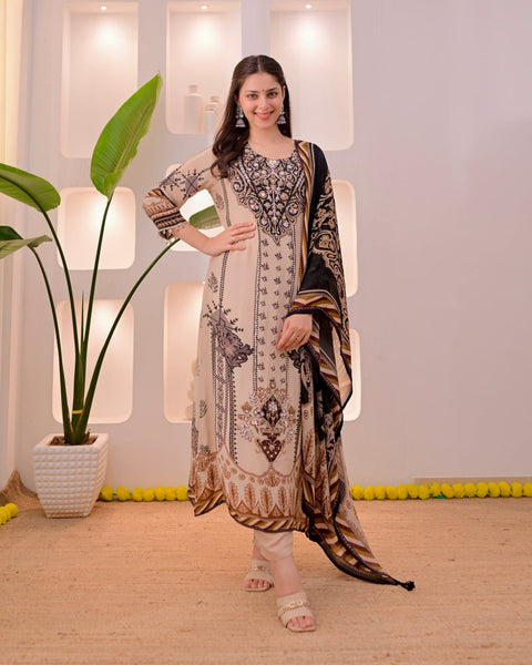 Premium Muslin Suit Set with Elegant Mirror Work