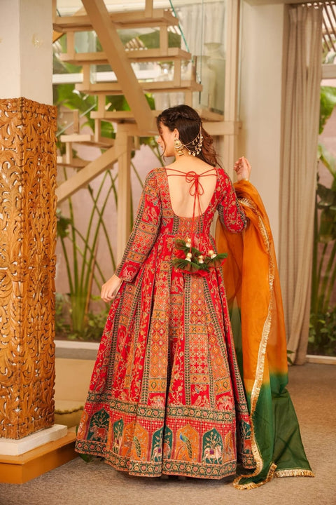 Festive Chinon Silk Patola Print Flair Gown Set