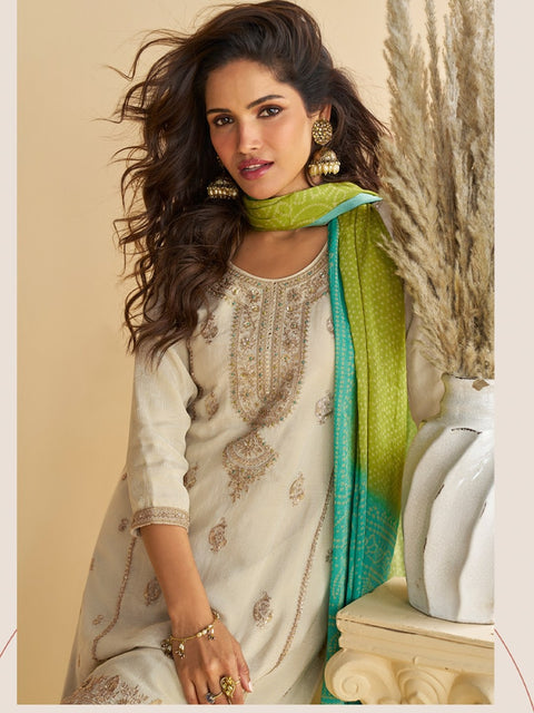 Chinon Silk Embroidered Party Wear Suit Set