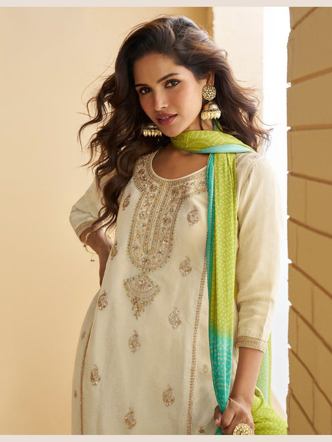 Chinon Silk Embroidered Party Wear Suit Set