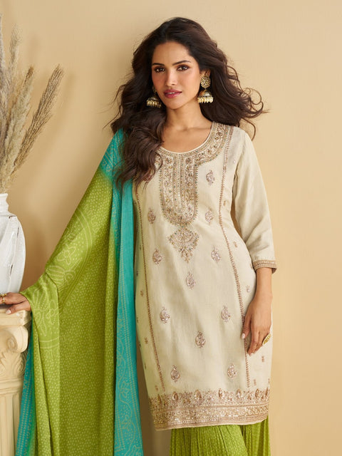 Chinon Silk Embroidered Party Wear Suit Set