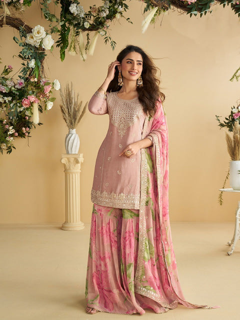 Chinon Silk Embroidered Party Wear Suit Set