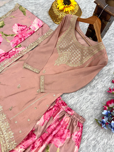 Chinon Silk Embroidered Party Wear Suit Set