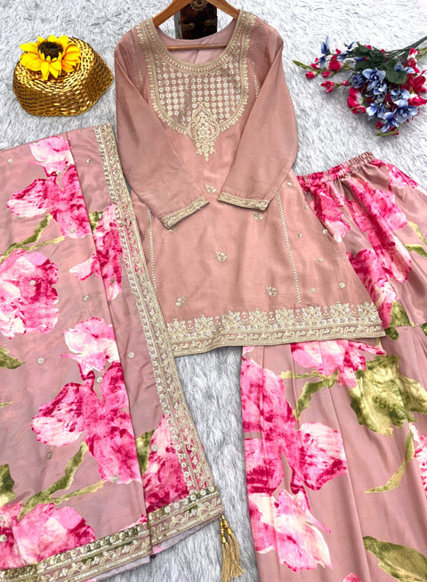Chinon Silk Embroidered Party Wear Suit Set
