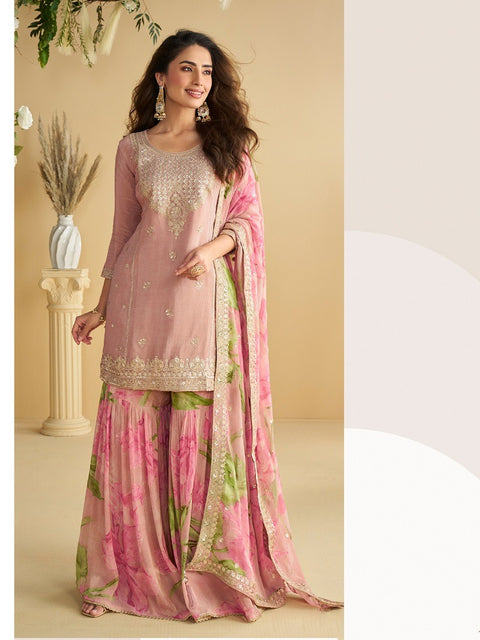 Chinon Silk Embroidered Party Wear Suit Set