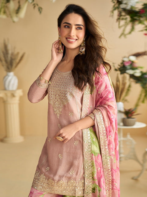 Chinon Silk Embroidered Party Wear Suit Set