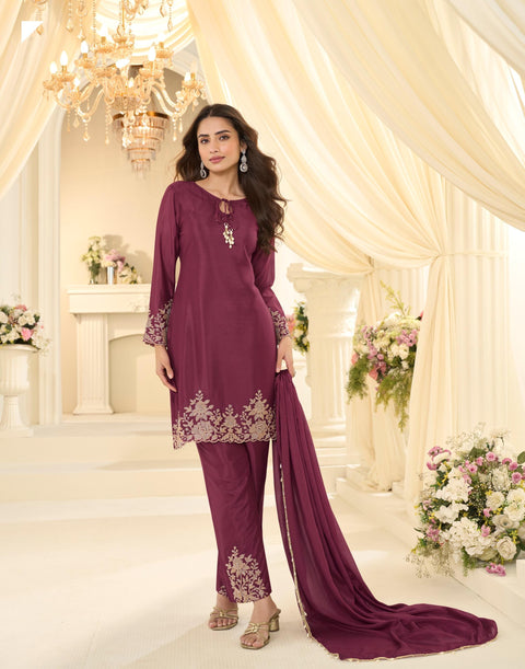 Heavy French Crepe Embroidered Festive Suit Set