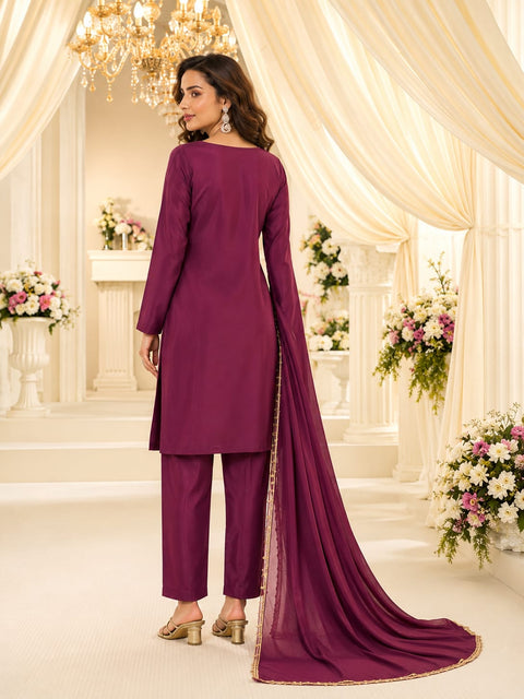 Heavy French Crepe Embroidered Festive Suit Set