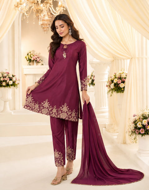 Heavy French Crepe Embroidered Festive Suit Set