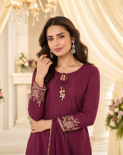Heavy French Crepe Embroidered Festive Suit Set