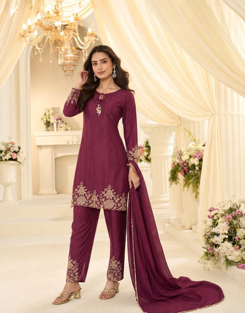 Heavy French Crepe Embroidered Festive Suit Set