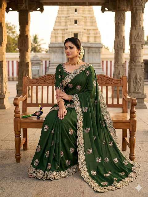 Star Georgette Saree with Multi Thread Coding Embroidery & Sequence Work