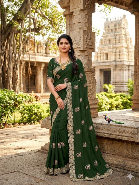 Star Georgette Saree with Multi Thread Coding Embroidery & Sequence Work