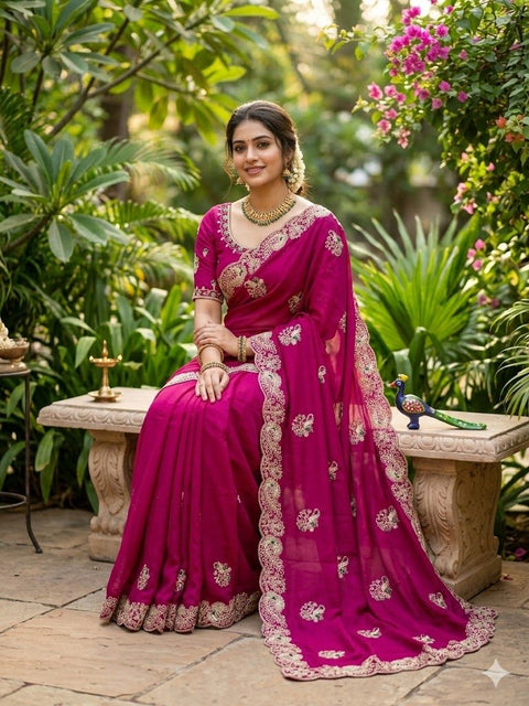 Star Georgette Saree with Multi Thread Coding Embroidery & Sequence Work