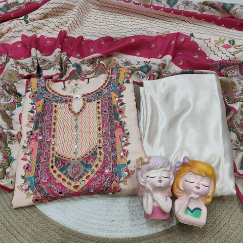 Premium Muslin Embroidered Suit Set with Dupatta