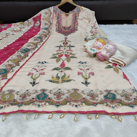 Premium Muslin Embroidered Suit Set with Dupatta