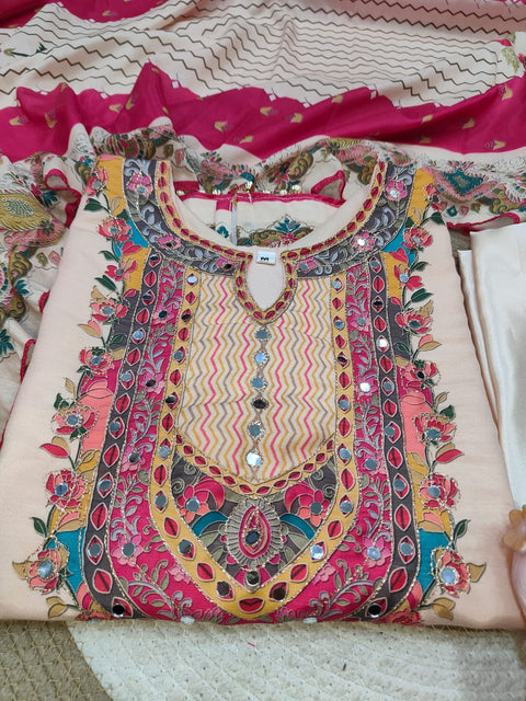 Premium Muslin Embroidered Suit Set with Dupatta